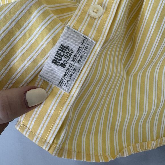 Ruehl 925 Mens Shirt Medium Yellow 100% Cotton Striped Oxford Prep Y2K Old Money - Picture 14 of 15